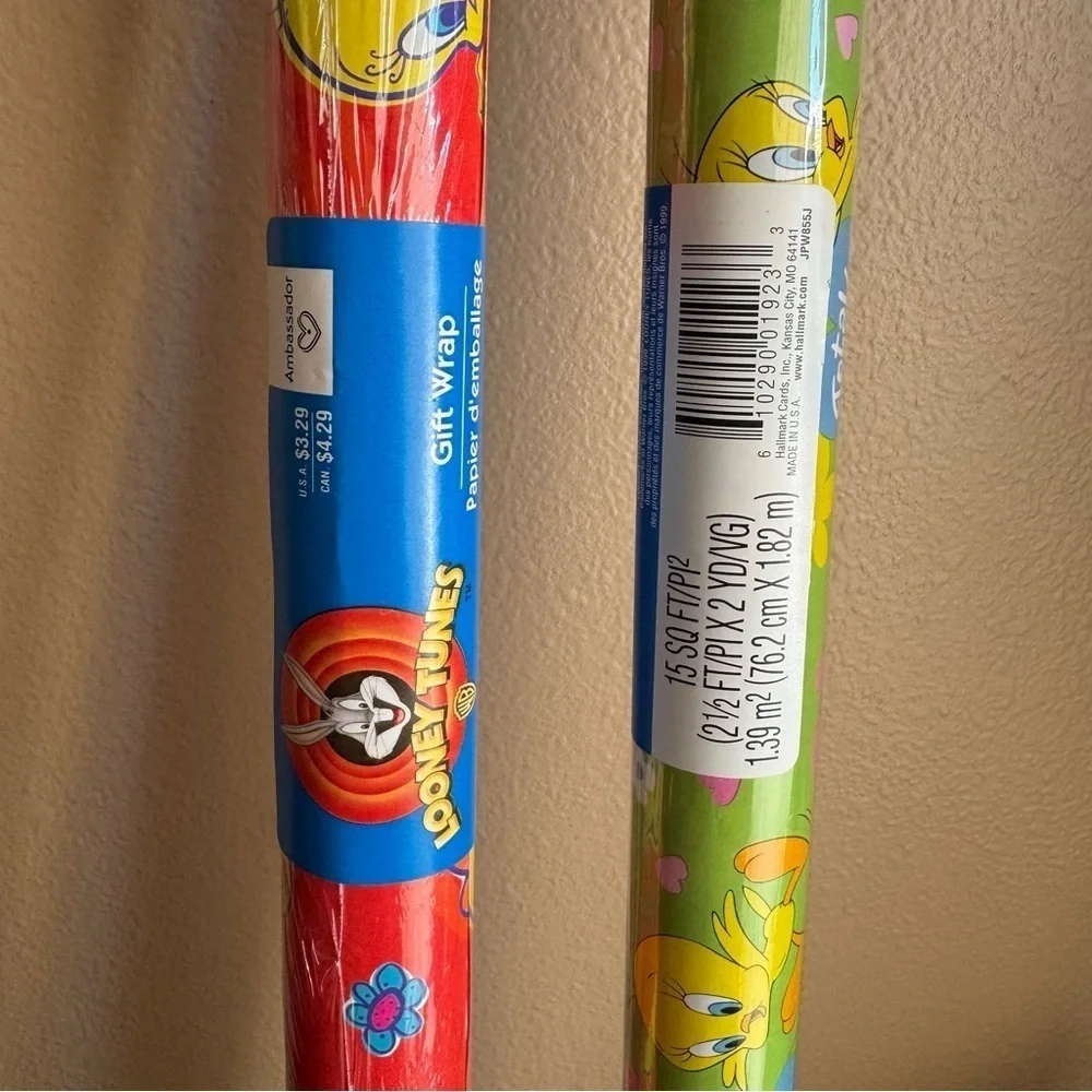 Vintage 1999/2000 Hallmark NIP Tweety Bird wrapping paper tubes set of 2